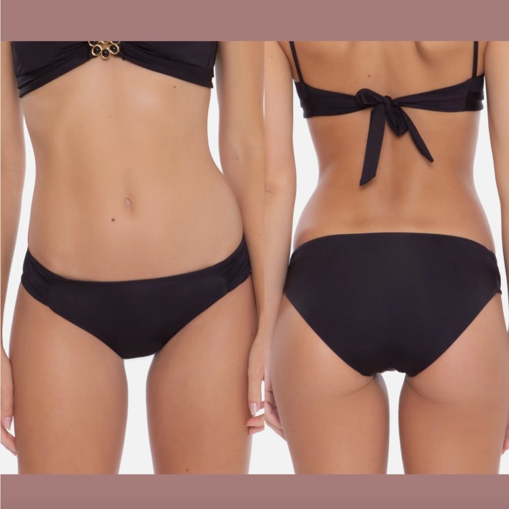 NWT $58‎ TRINA TURK [ 14 ] Atlas Shirred Hipster Bikini Bottoms in Black #5946